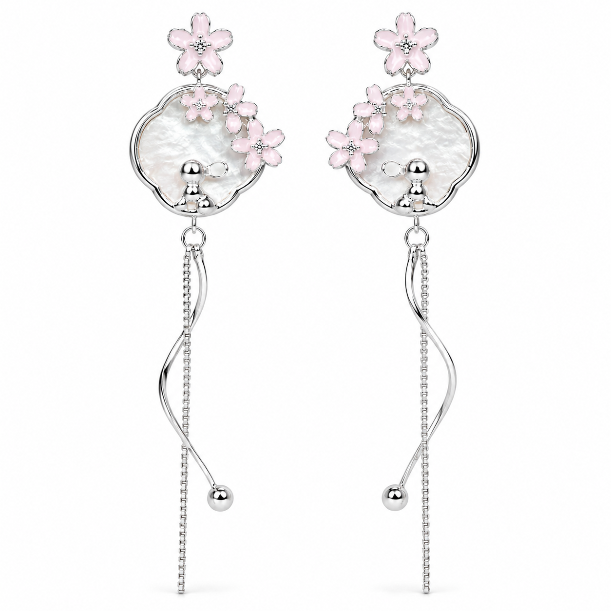 Silver Sakura Moonbeam Tassel Earrings