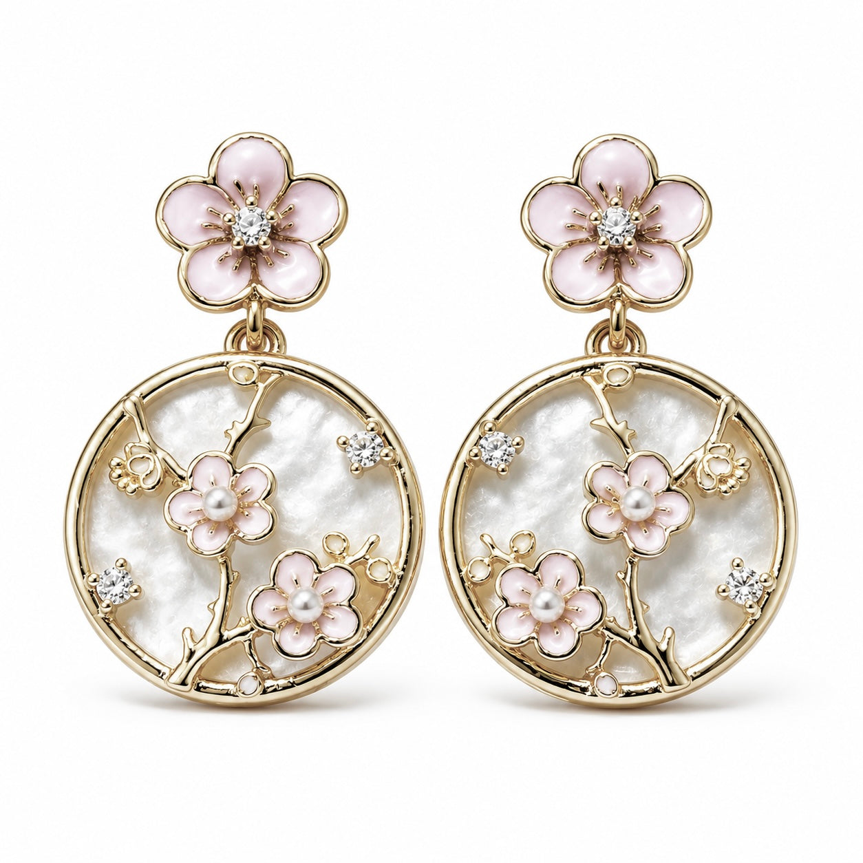 Golden Sakura Mother-of-Pearl Earrings