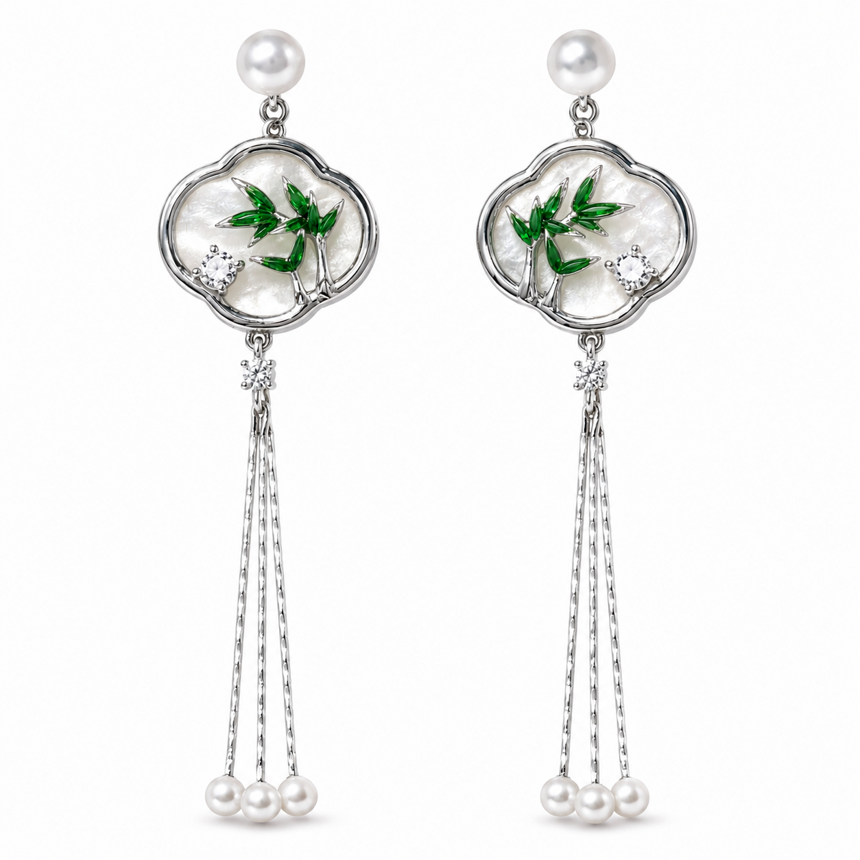 Pearl Bamboo Pond Tassel Earrings