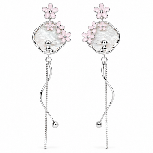 Silver Sakura Moonbeam Tassel Earrings