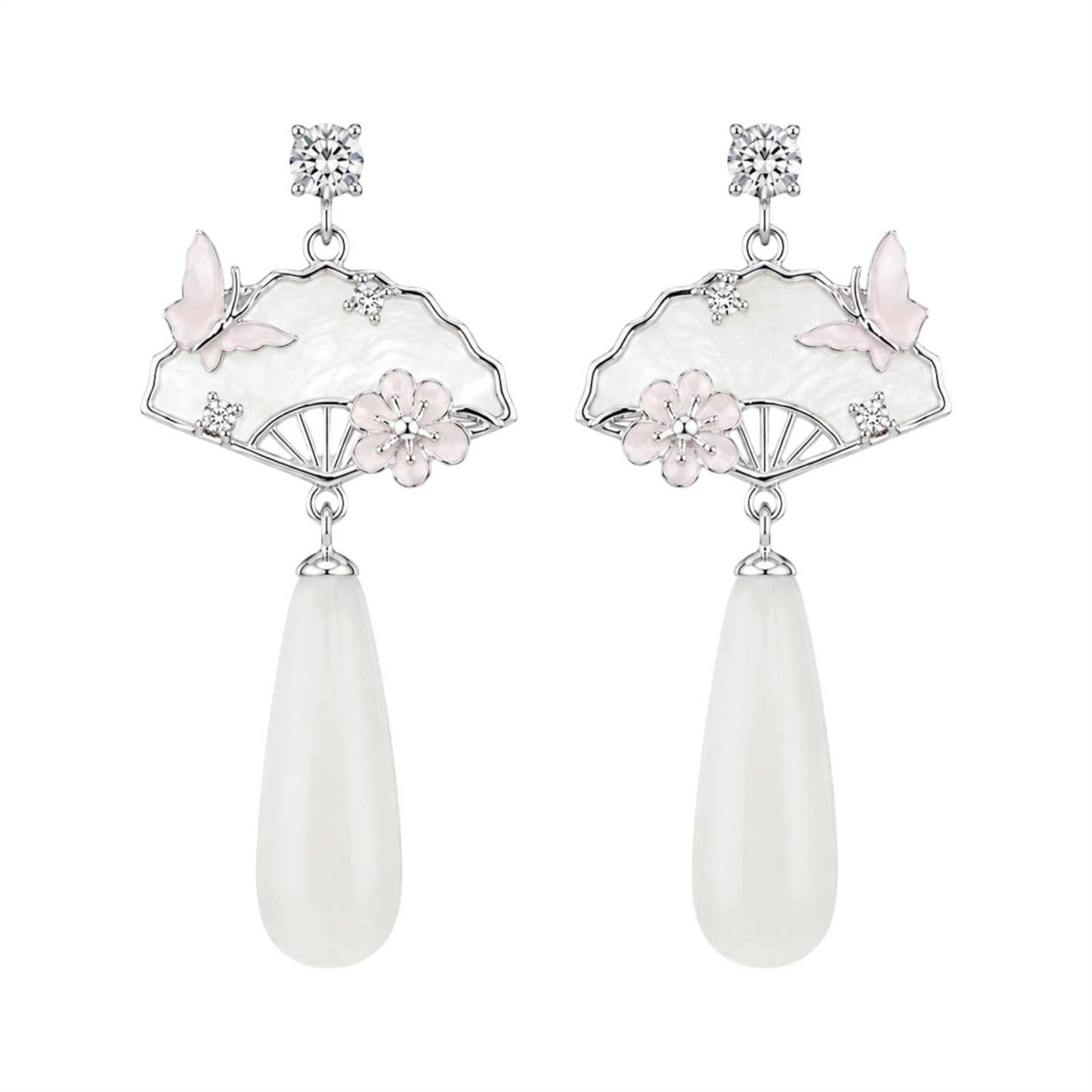 Floral Fan Jade Earrings