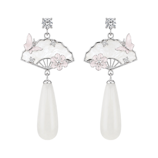 Floral Fan Jade Earrings