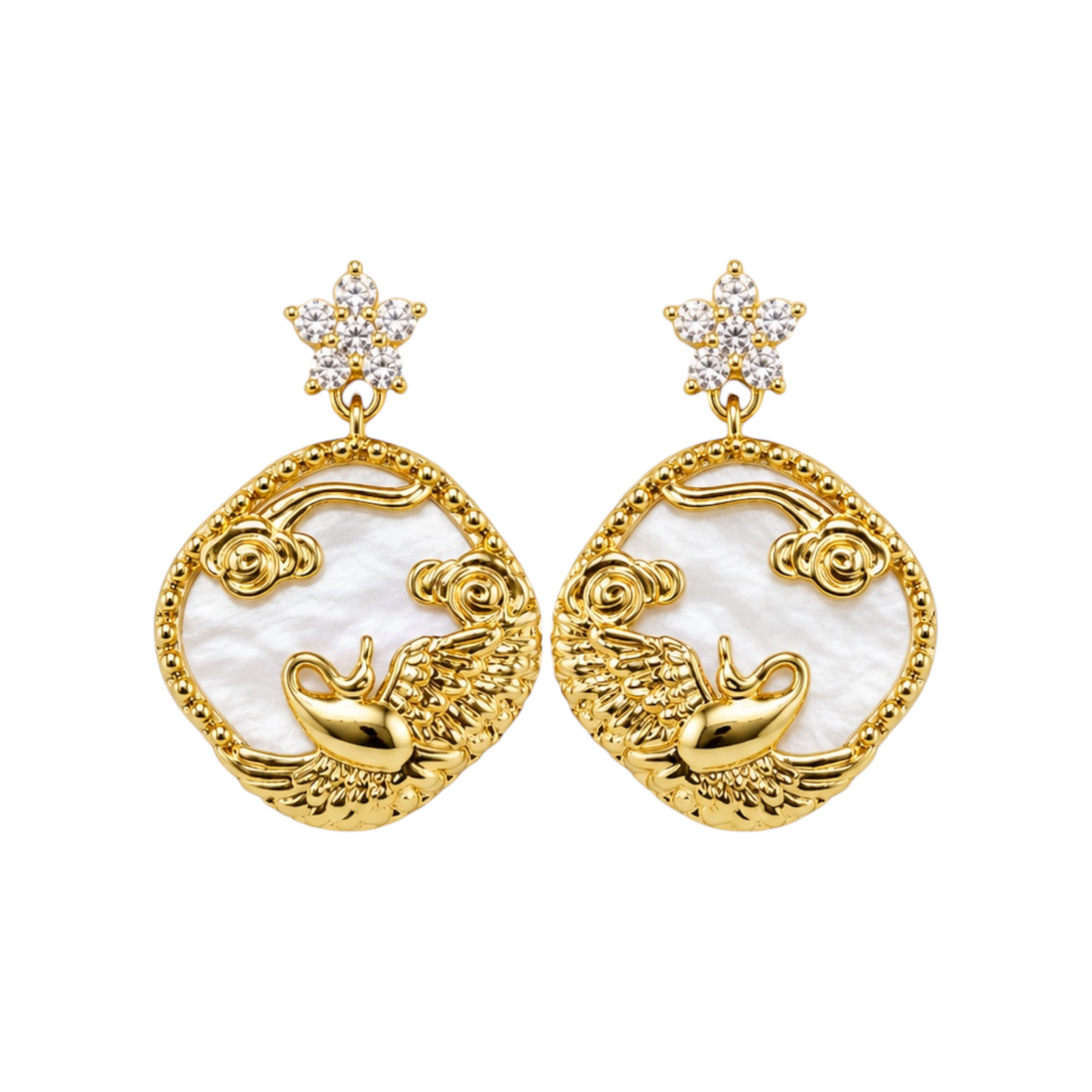Golden Swan Garden Earrings