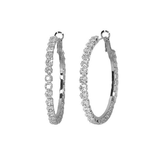 Sparkling Stellar Diamond Hoop Silver