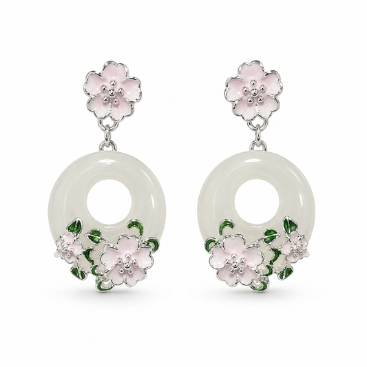 Pink Blossom Jade Ring Drop Earrings