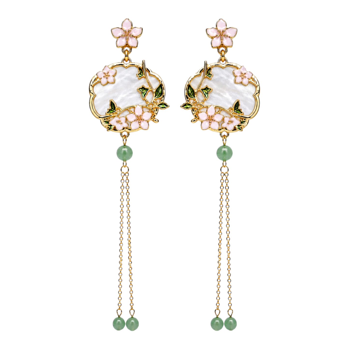 Jade Sakura Garden Tassel Earrings