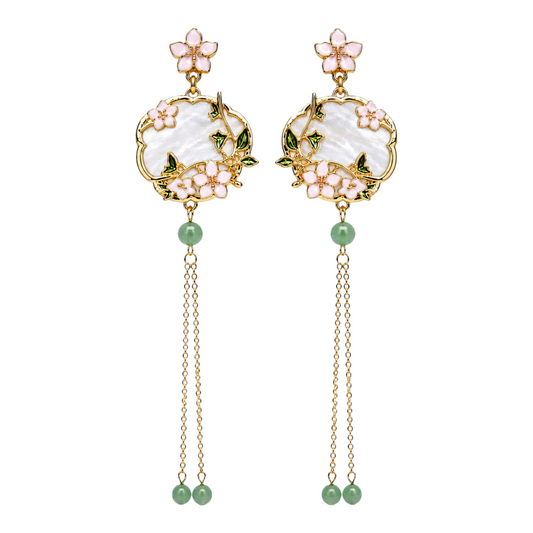 Jade Sakura Garden Tassel Earrings